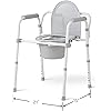 Medline 3-in-1 Steel Folding Bedside Commode, Commode Chair for Toilet is Height Adjustable, Can be Used as Raised Toilet, Supports 350 lbs