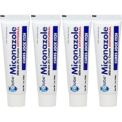 Globe Miconazole Nitrate 2% Antifungal Cream, Cures Most Athletes Foot, Jock Itch, Ringworm. 1 OZ Tube 4 Pack