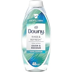 Downy RINSE & REFRESH Laundry Odor Remover and Fabric Softener, Cool Cotton, 48 fl oz, Safe on ALL Fabrics, Gentle on Skin, HE Compatible