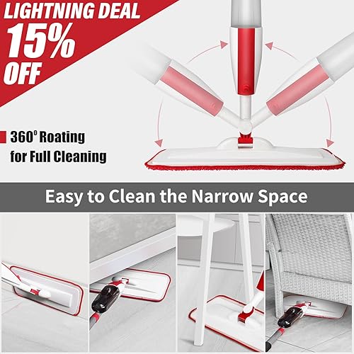 Mops for Floor Cleaning Wet Spray Mop with a Refillable Spray Bottle and 2 Washable Microfiber Pads Home or Commercial Use Dry Wet Flat Mop for Hardwood Laminate Wood Ceramic