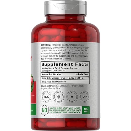 Apple Cider Vinegar Capsules | 2400mg | 200 Pills | Non-GMO, Gluten Free Supplement | by Horbaach