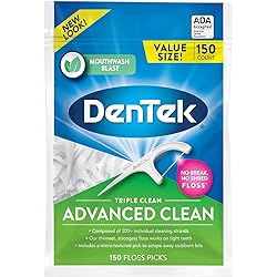 DenTek Triple Clean Advanced Clean Floss Picks, No Break & No Shred Floss, 150 Count