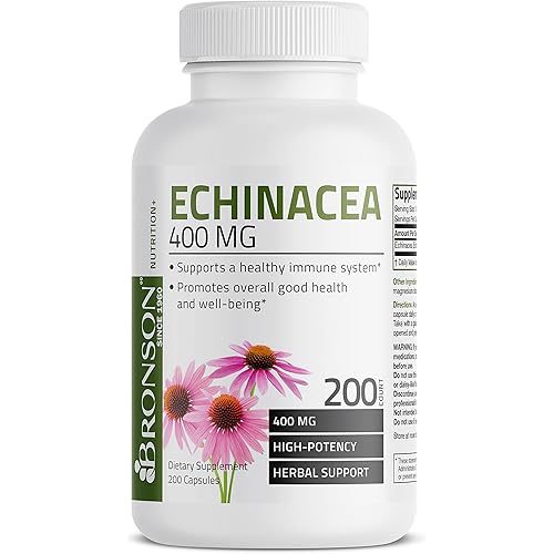 Bronson Echinacea 400 mg Herbal Support - Supports Healthy Well Being & Immune System, 200 Capsules