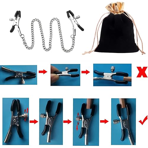 Adjustable Nipple Clips,Reusable Nipple Clamps,Breast Clip Massager Clamps Non Piercing Body Jewelry Couple Flirting Toy,Women Body Chain with Adjustable Clamp Clips Nipple Clips-2 Chains