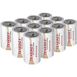 Tenergy 1.5V D Alkaline LR20 Battery, High Performance D Non-Rechargeable Batteries for Clocks, Remotes, Toys & Electronic Devices, Replacement D Cell Batteries, 12 Pack