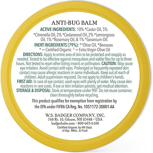 Badger - Anti-Bug Balm Tin, DEET-Free Mosquito Repelling Balm, Badger Balm Bug Repellent, Certified Organic Insect Repellent, 2 oz