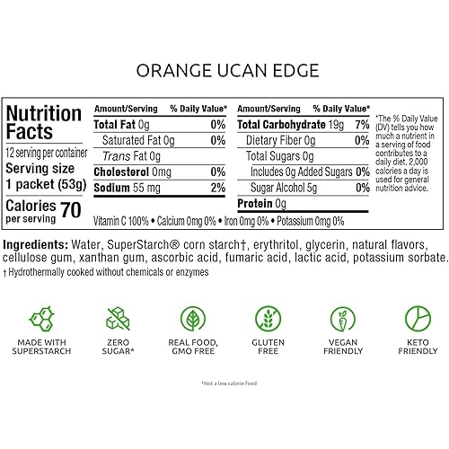 UCAN Edge Energy Gel, Blood Orange Flavor 12, 2 Ounce Packets, Endurance Supplements for Running, Training, and Cycling, Sugar-Free, Vegan, Keto