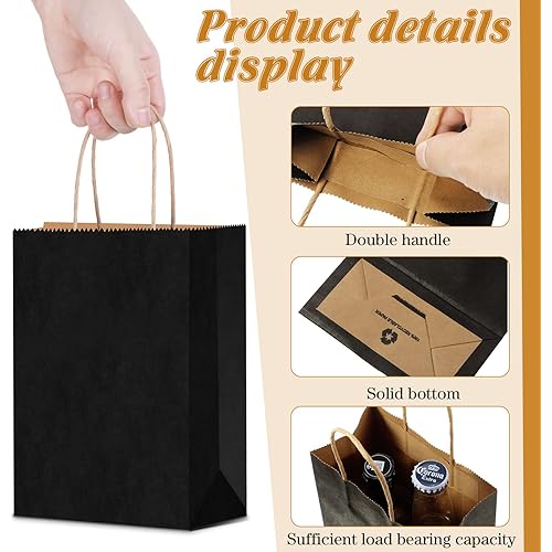 24 Set Gift Bags with Tissues Paper Kraft Favor Bags Goodie Bags Birthday Party Paper Bags for Wedding Baby Shower Christmas Party Supplies Black