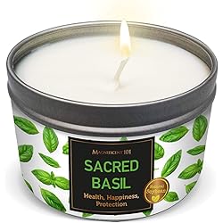 MAGNIFICENT 101 Sacred Plants Smudge Candle for House Energy Cleansing, Banish Negative Energy, Spiritual Purification and Chakra Healing - Natural Soy Wax Candle for Aromatherapy Basil