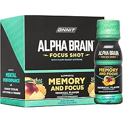 Onnit Alpha BRAIN Focus Energy Shot Supplement - Energy, Focus, Mood, Stress, Brain Booster Drink - Tropical 2.5 fl oz, 6 ct
