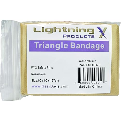 Lightning X Triangle Bandage wSafety Pins - Pack of 20 - Non Woven & Latex Free