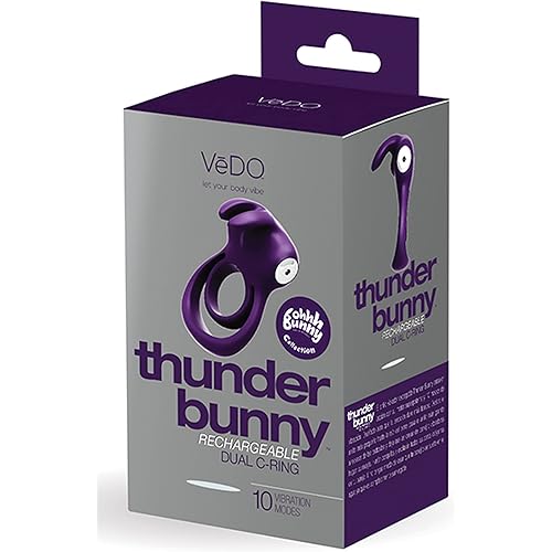 VeDO Thunder Bunny Rechargeable Vibrating Couples C-Ring, Clitoral Stimulation Deep Purple
