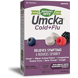 Nature's Way Umcka ColdFlu, Fever, Sore Throat, Cough, and Congestion Relief, Non-Drowsy, Berry Flavored, 20 Chewable Tablets