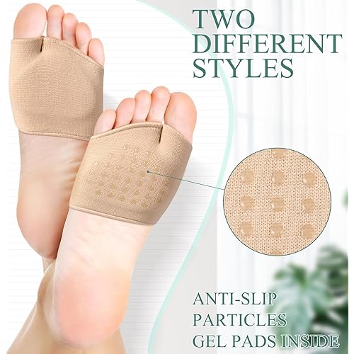 4 Pairs Metatarsal Pads for Women and Men Ball of Foot Cushions Soft Forefoot Pads for Women No Slip Blister Callus Pads Gel Foot Pads for Pain Relief Foot Support Heel Shoes, Black and Beige