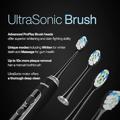 AquaSonic Home Dental Center PRO – Complete Home Oral Care – Brush & Floss – Ultrasonic Electric Toothbrush & Water Flosser – Whiter Teeth & Healthier Gums – Black Series Pro Oral Irrigator