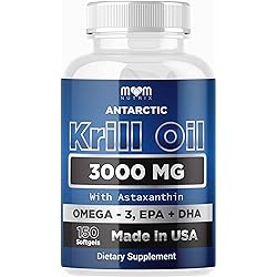MOM NUTRIX Antarctic Krill Oil Supplement - 3000 mg Per Serving - 150 Softgels - High Absorption EPA, DHA, Astaxanthin & Phospholipid - No Fishy Aftertaste Like Fish Oil - Made in USA