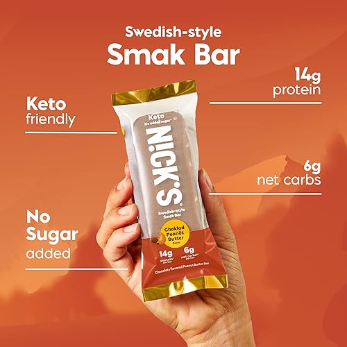 Nick's Smak Bar, Refrigerated Protein Bar, No Added Sugar, Keto Snack, 14g Protein, Meal Replacement Bar, Healthy Snack Bar, 6g net carbs, 8 Count, Chocolate Peanut Butter