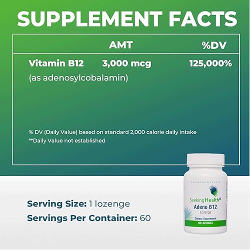 Seeking Health Adeno B12, Vitamin B12, Support Healthy Energy Levels, Support Healthy Memory and Mood, Easily Absorbed Vitamin B12, Support Normal Metabolism, 3,000 mcg Vitamin B12, 60 Vegan Capsules