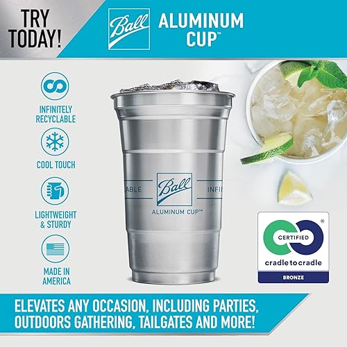 Ball Aluminum Cup | The Ultimate 100% Recyclable Cold-Drink Cup | 16 oz. Cup, 12 Cups Per Pack