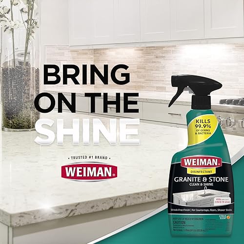 Weiman Disinfectant Granite Daily Clean & Shine 2 Pack with Polishing Cloth Safely Clean Disinfect and Shine Granite Marble Soapstone Quartz Quartzite Slate Limestone Corian Laminate Tile Countertop