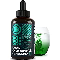 Liquid Chlorophyll Drops with Spirulina for Water - Wild Fuel Full Strength Immune, Wellness Energy Support Supplement - 50mg Chlorophyll, 12.5mg Spirulina Natural Lemon Flavor - 2 oz, 118 Servings