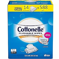 Cottonelle Flushable Wipes | Mega Value Pack of 588 Ct. 14 x 42 Count Resealable Soft Packs Freshcare Flushable Wipes for Adults | Unscented Wet Wipes Flushable