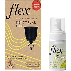 Flex Cup Starter Kit Full Fit - Size 02 Bundle | Reusable Menstrual Cup 2 Free Menstrual Discs Foaming Cup Wash