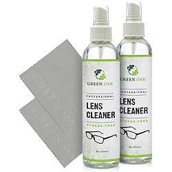 Lens Cleaner Spray Kit – Green Oak Professional Lens Cleaner Spray with Microfiber Cloths – Best for Eyeglasses, Cameras, and Lenses - Safely Cleans Fingerprints, Dust, Oil 8oz 2-Pack