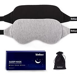 Kimkoo Sleep Mask-Eye Mask for Sleeping, Sleeping Mask Blocking Out Light Perfectly for Women and Men, Soft and Comfortable Blindfold for Travelling, with Pouch, 2 Pack,Black and Gray