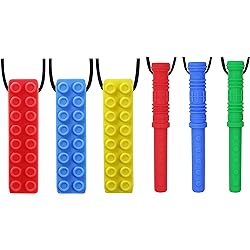 Chew Necklace by GNAWRISHING 6-Pieces Perfect for Autistic, ADHD, SPD, Oral Motor Children, Kids, Boys, and Girls Tough, Long-Lasting