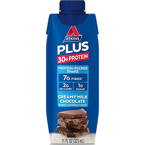 Atkins PLUS Protein-Packed Shake. Creamy Milk Chocolate with 30 Grams of Protein. Keto-Friendly and Gluten Free. 12 Shakes