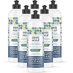 Therapy Clean Dish Soap, 100% Natural Fragrance, Plant-Based Dishwashing Liquid, Juniper & Lemon Zest Energize & Invigorate, 16 oz 6-pack