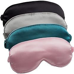 LERSVICVIL Sleep Mask 4 Pack Silk Eye Cover Soft Satin Blindfold Elastic Strap Night Eyeshade Travel Nap for Women Men