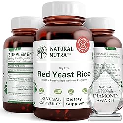 Natural Nutra Red Yeast Rice Extract with Monacolin K, Supplement for Cholesterol and Cardiovascular Support, Stress Relief, Citrinin Free, Gluten Free Supplements, 600 mg 60 Capsules