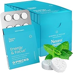 Neuro Gum | Nootropic Energy Caffeine Gum | 40mg Caffeine 60mg L-theanine B Vitamins for Energy and Focus | Sugar Free Vegan Keto | Caffeine Supplement for Adults Mint Flavor 108 Count