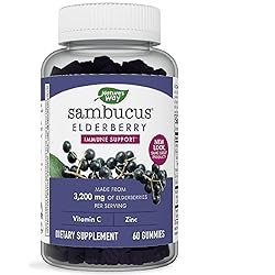 Nature's Way Sambucus Black Elderberry Gummies with Vitamin C and Zinc for Adult, Immune Support, 3200 mg, 60 Count