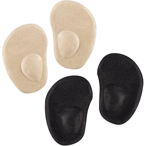 DOACT Ball of Foot Cushions, 2 Pairs Anti-Slip Metatarsal Foot Pads Gel Shoe Inserts for High Heels Skin&Black-Velvet Outer-Layer