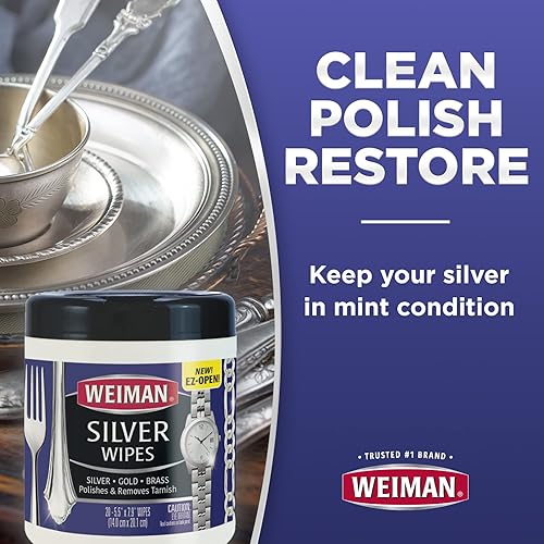 Weiman Jewelry Polish Cleaner and Tarnish Remover Wipes - 20 Count 2 Pack with Polishing Cloth - Use on Silver Jewelry Antique Silver Gold Brass Copper and Aluminum