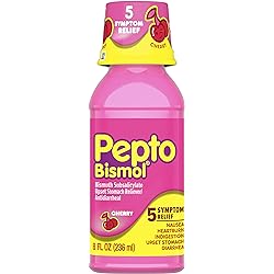Pepto Bismol Liquid for Nausea, Heartburn, Indigestion, Upset Stomach, and Diarrhea Relief, Cherry Flavor 8 oz