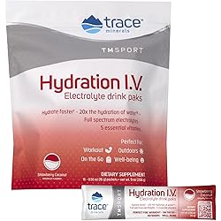 Trace Minerals Hydration I.V Electrolyte Powder Packets Strawberry Coconut, 16 Count - Full Spectrum Mineral Mix | Supports Rapid Rehydration, Natural Energy, Stamina, Muscle Recovery | 16 Packets