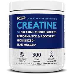RSP Creatine Monohydrate – Pure Micronized Creatine Powder Supplement for Increased Strength, Muscle Recovery, and Performance for Men & Women, Unflavored, 10.6 Ounce