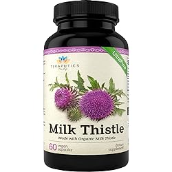 Organic Milk Thistle | Non GMO 2000mg 4X Concentrated Vegan Daily Supplement wSilymarin Seed Extract for Liver Support, Detox and Cleanse - 60 Veggie Capsules