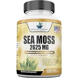 Organic Sea Moss 2625mg, Seamoss, Hand Harvested, Irish Moss Bladderwrack and Burdock Root, Sea Moss Capsules, Irish Sea Moss Alternative To Sea Moss Powder, Sea Moss Gel, 120 Vegan Capsules