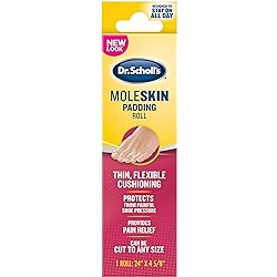 Dr. Scholl’s Moleskin Plus Padding Roll 24" x 4 58" All-Day Pain Relief and Protection from Shoe Friction with Soft Padding That Conforms to the Foot and Can Be Cut To Any Size