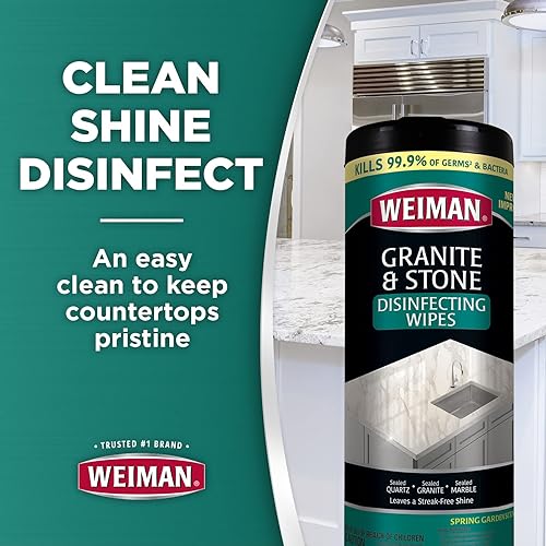 Weiman Granite Cleaner and Polish - 30 Wipes - For Granite Marble Soapstone Quartz Quartzite Slate Limestone Corian Laminate Tile Countertop and More Pack of 1, Package May Vary