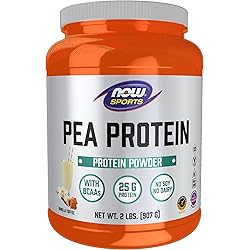 NOW Sports Nutrition, Pea Protein 25 g With BCAAs, Easily Digested, Vanilla Toffee Powder, 2-Pound