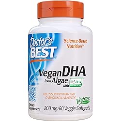 Doctor's Best Vegetarian DHA from Algae, Non-GMO, Vegan, Gluten Free, 200 mg, 60 Count