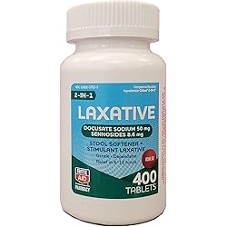 Rite Aid P Col-Rite Stool Softener with Laxative - 400 Count | Constipation Relief | Docusate Sodium 50 mg | Sennosides 8.6 mg | Overnight Relief in 6-12 Hours | Fiber Capsules | Stool Softeners