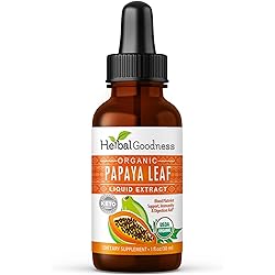 Papaya Leaf Extract Platelet Support - 15X Strength - Natural Blood Platelet Boost, Bone Marrow & Spleen Support, Immune & Gut Health, Digestive Enzyme - 100% Organic, Kosher - 1 oz Liquid Sublingual Glass Bottle - Made in USA by Herbal Goodness
