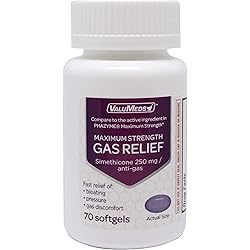 ValuMeds Max Strength Gas Relief for Adults, 70 Softgels, 250mg Simethicone, Relieve Bloating, Pain, Discomfort, and Irregularity, Restore Internal Balance, Compare to Active Ingredient in PHAZYME